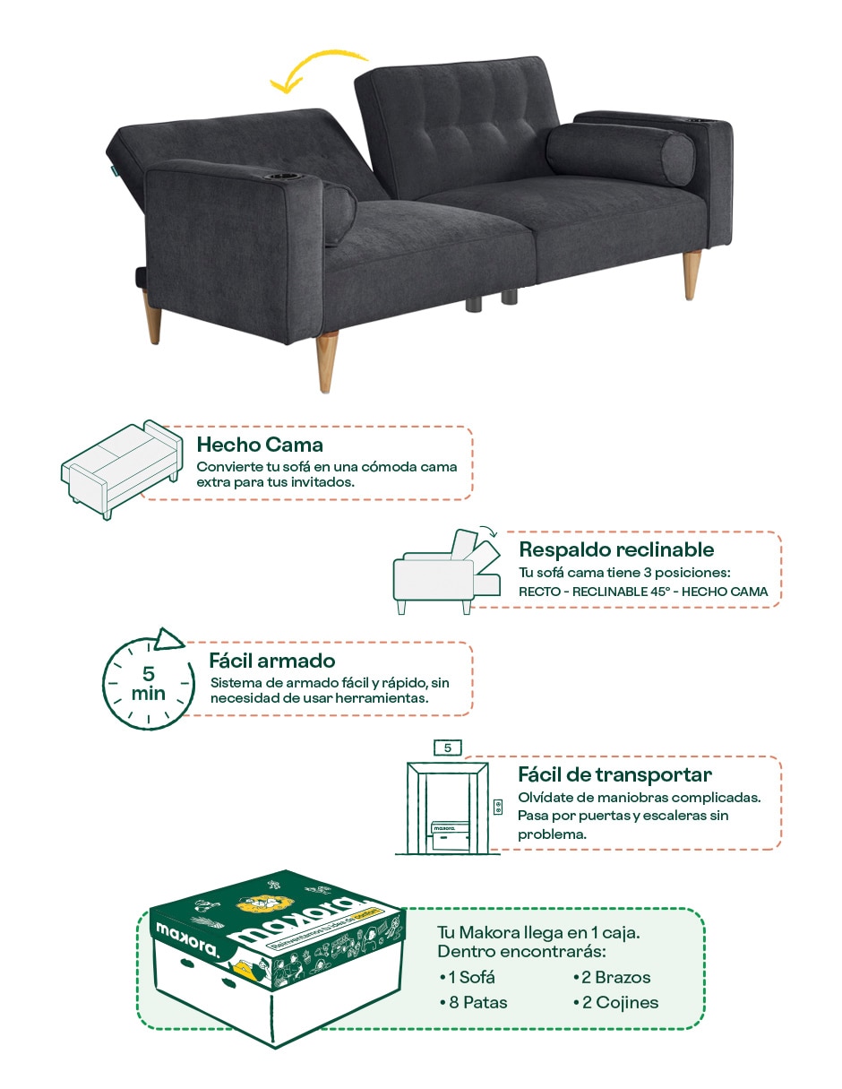 Sofá cama armable Merlak con soft foam Makora de Velvet