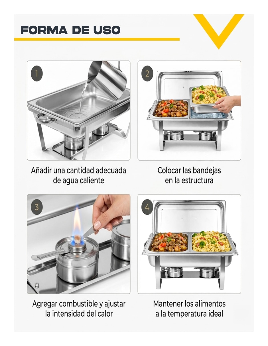 Kit/Chafer bufetera de Acero inoxidable Bufetera 4 compartimento/compartimentos 6