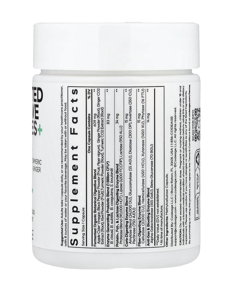 Enzimas digestivas fermentadas+ 90 cápsulas codeage con enzimas digestivas y probióticos de