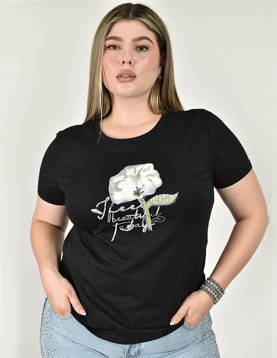 Playera manga corta cuello redondo para mujer