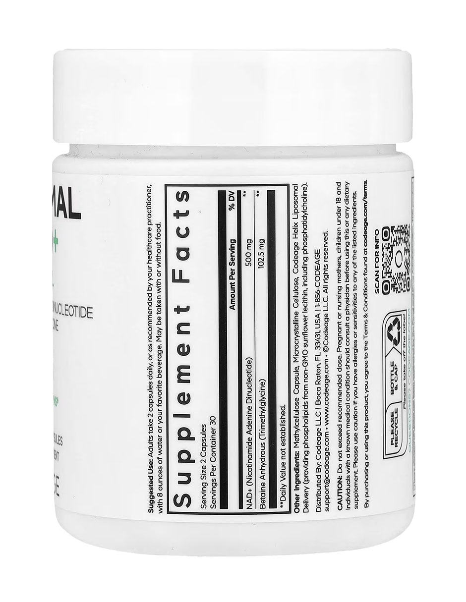 Eternal nad+ liposomal Codeage con NAD+ (Nicotinamide Adenine Dinucleotide) de 60 cápsulas