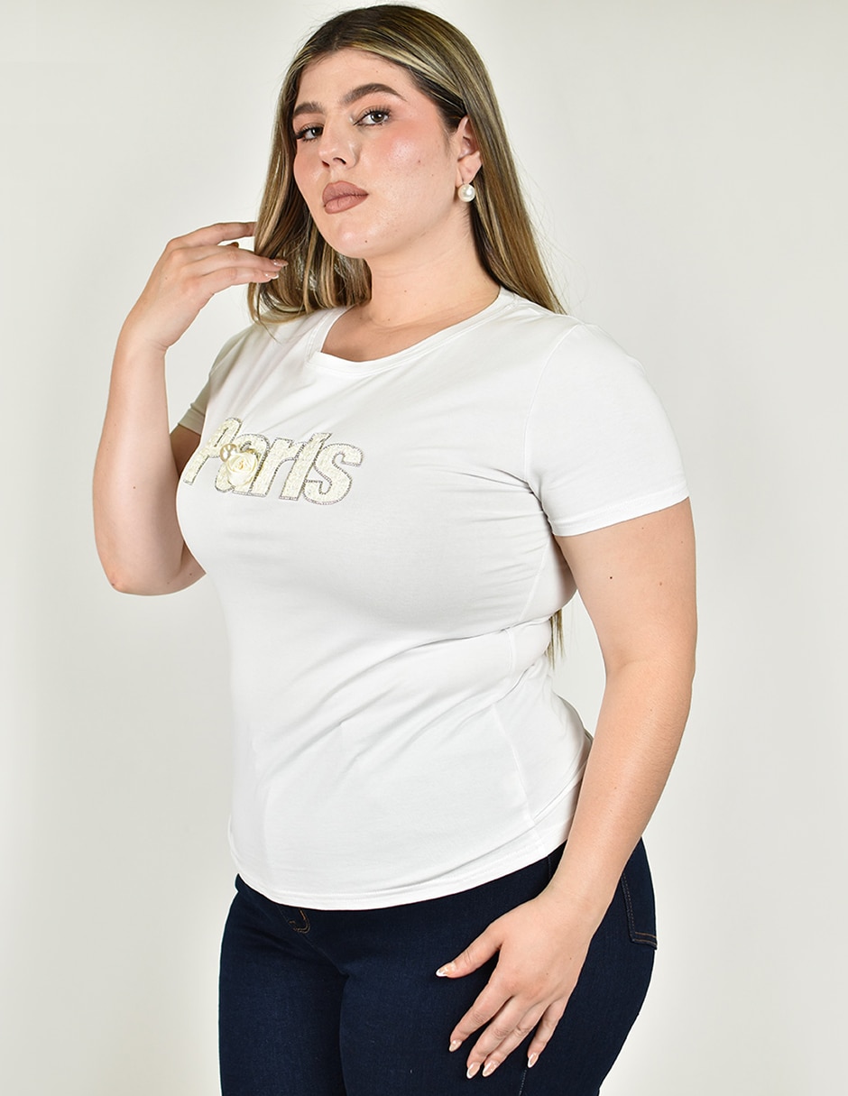Playera manga corta roman fashion cuello redondo para mujer