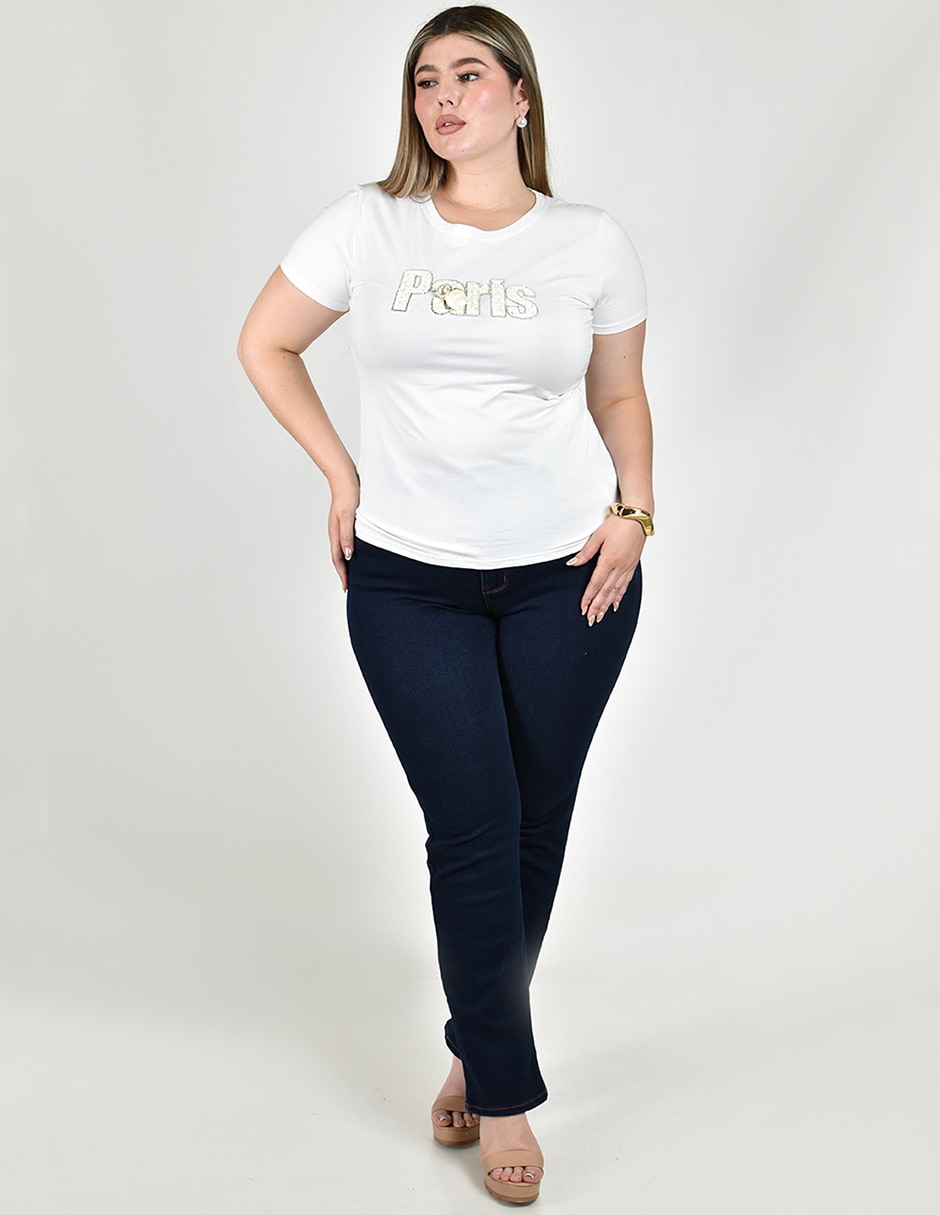 Playera manga corta roman fashion cuello redondo para mujer