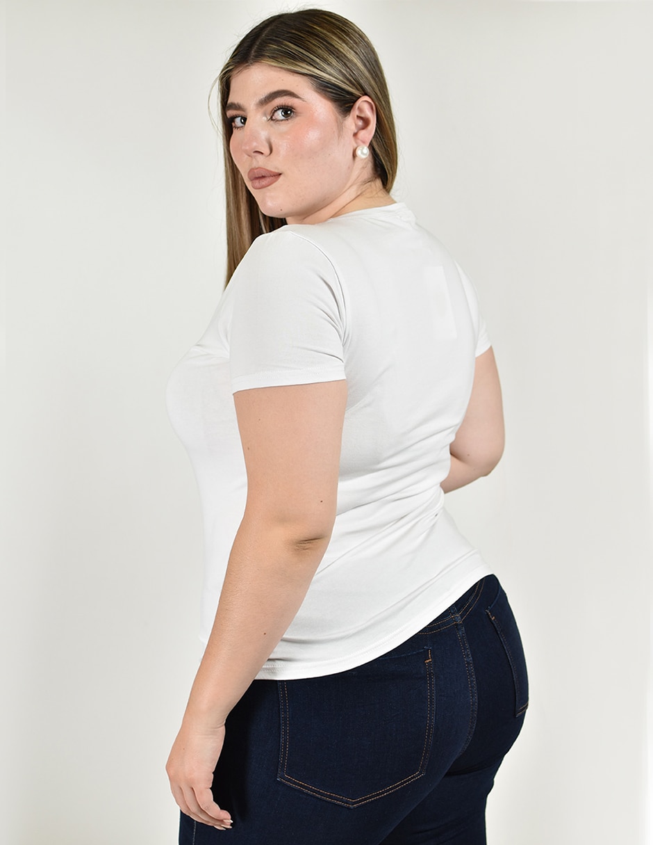 Playera manga corta roman fashion cuello redondo para mujer