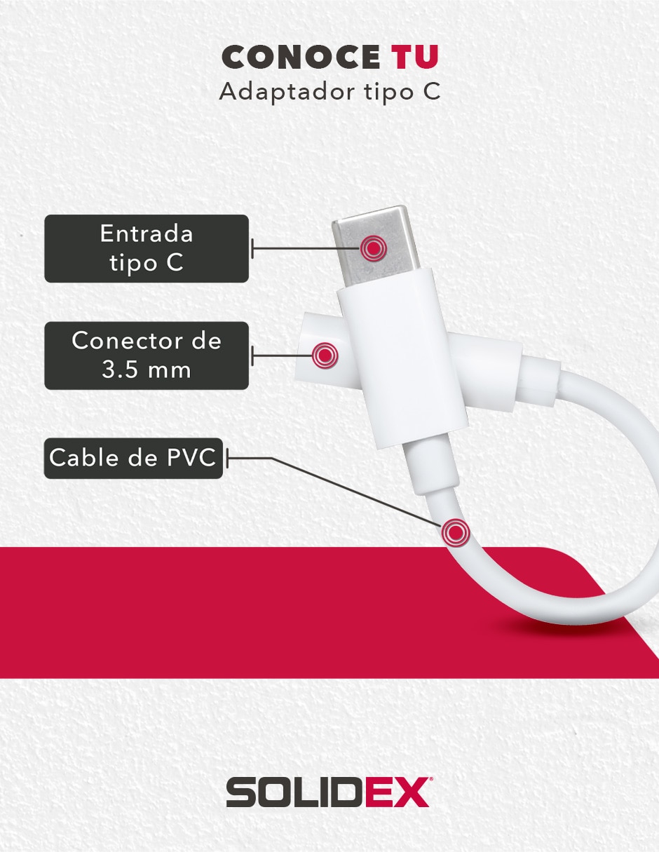 Cable usb mini c solidex a tipo auxiliar 3.5 mm de 1 m