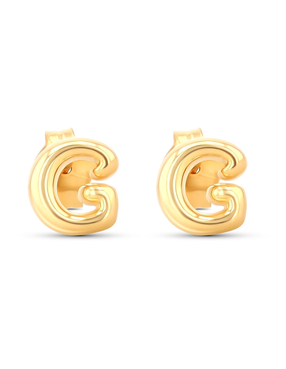 Aretes cortos de Letra G de oro rosa 10 K con acabado brillante 1