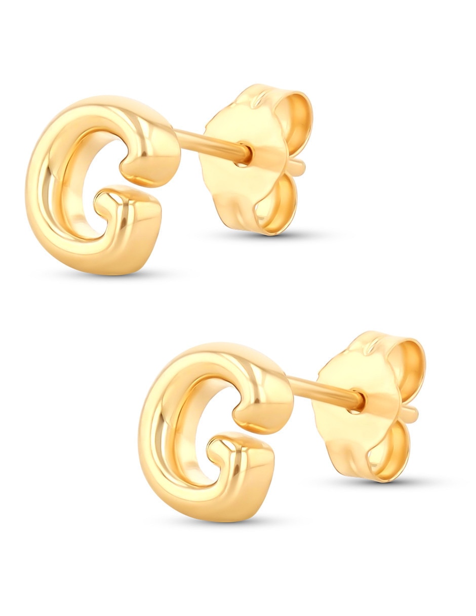 Aretes cortos de Letra G de oro rosa 10 K con acabado brillante 3
