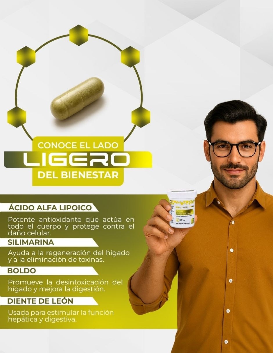 Dexliv ácido alfa lipoico bdm life 120 cápsulas apoyo hepático y antioxidante bdm lab con glutation y ácido alfa lipoico  de