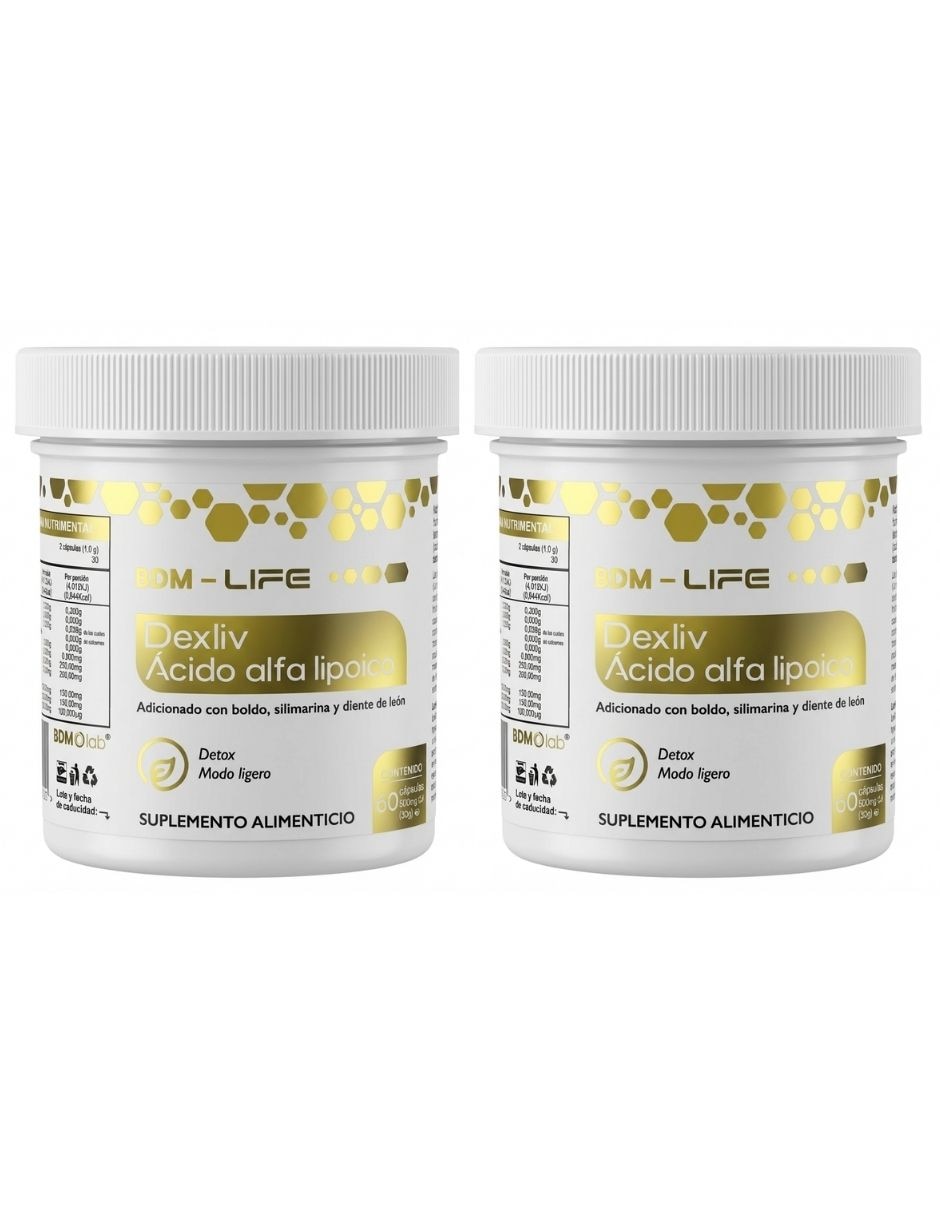 Dexliv ácido alfa lipoico bdm life 120 cápsulas apoyo hepático y antioxidante bdm lab con glutation y ácido alfa lipoico  de