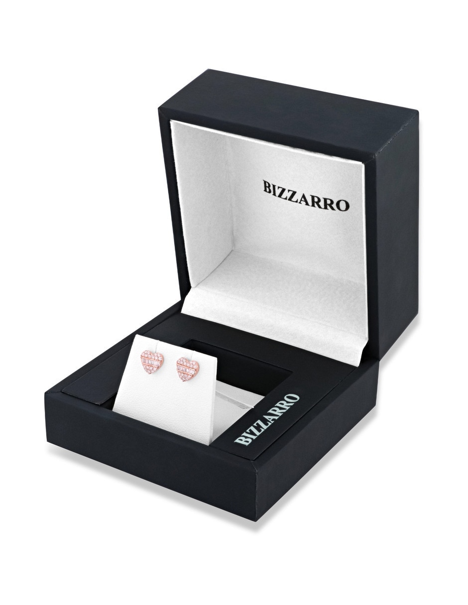 Aretes cortos de corazón de oro rosa 14 k con acabado brillante diamante 2