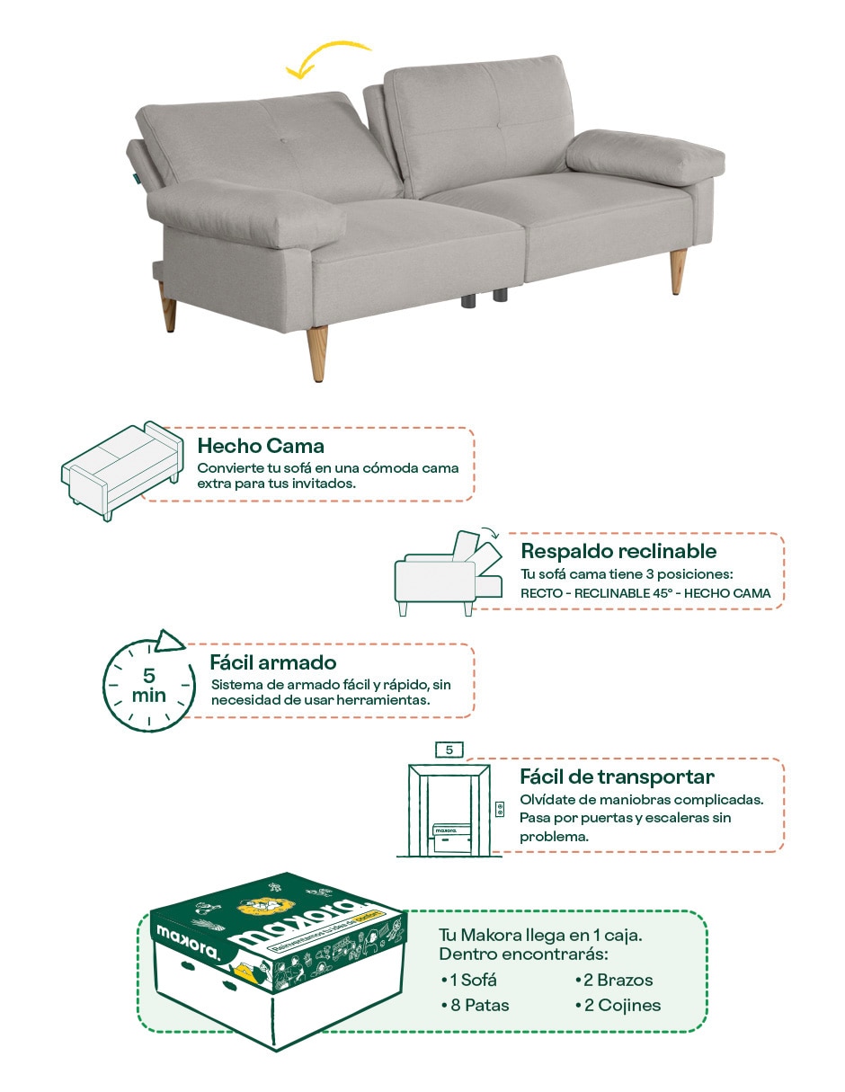 Sofa cama armable Yarvis con soft foam de lino 8