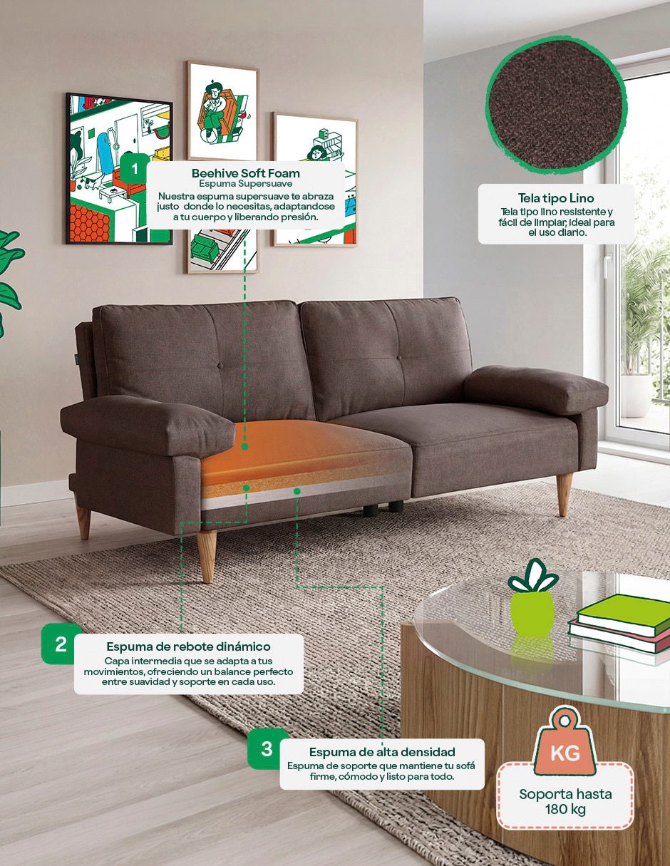 Sofa cama armable Yarvis con soft foam de lino 5