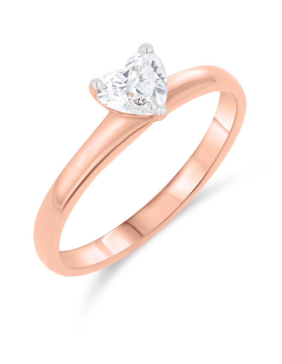 Solitario de oro rosa 14 K diamante 5