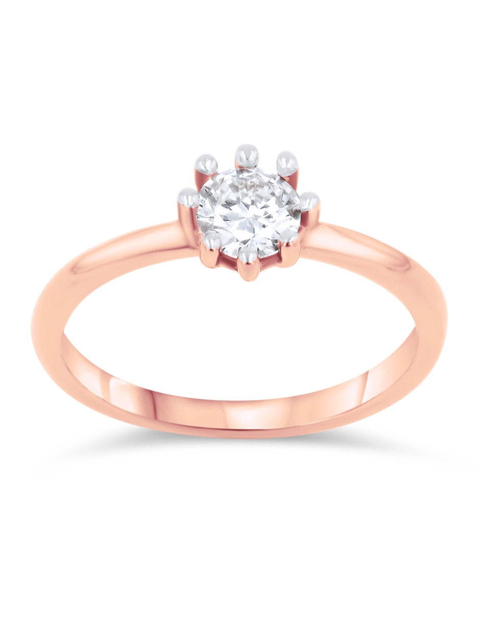 Solitario de oro rosa 14 k taza diamante