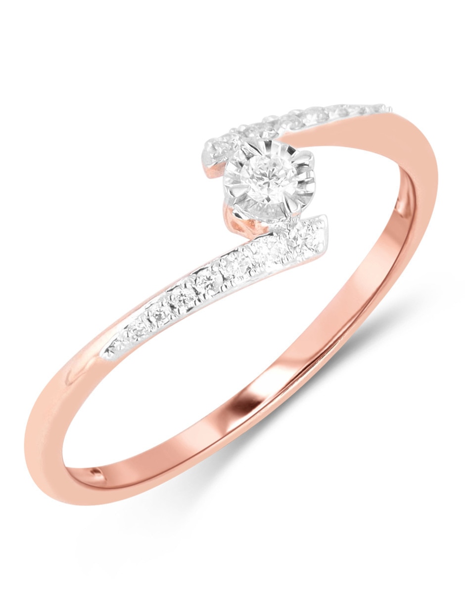 Solitario de oro rosa 14 k joyerías bizzarro taza diamante