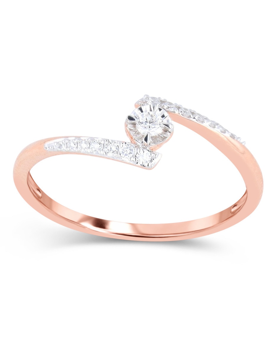 Solitario de oro rosa 14 k joyerías bizzarro taza diamante