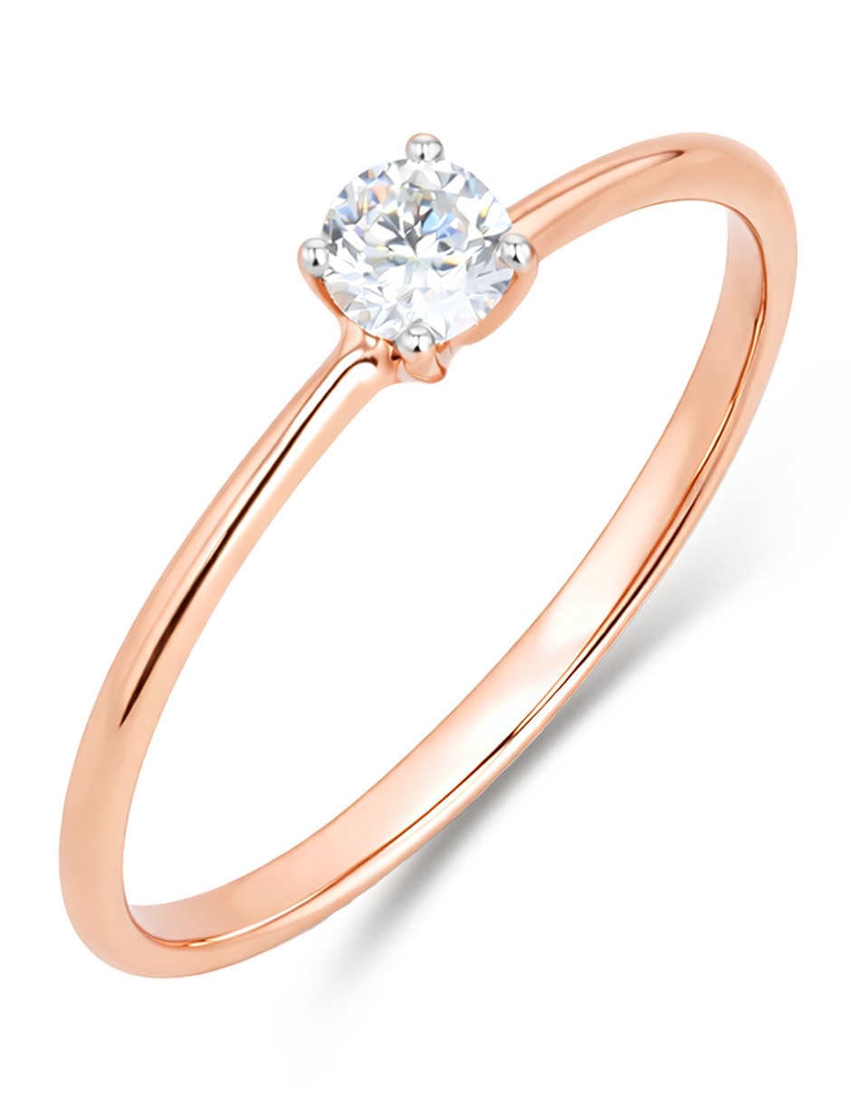 Solitario de oro rosa 14 k joyerías bizzarro taza diamante