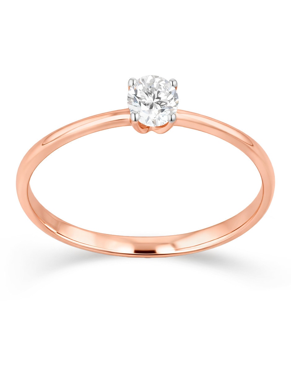 Solitario de oro rosa 14 k taza diamante