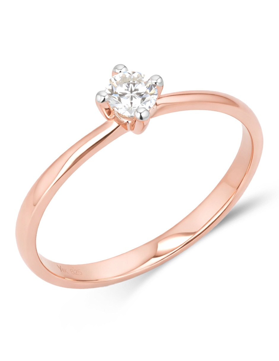 Solitario de oro rosa 14 k joyerías bizzarro taza diamante