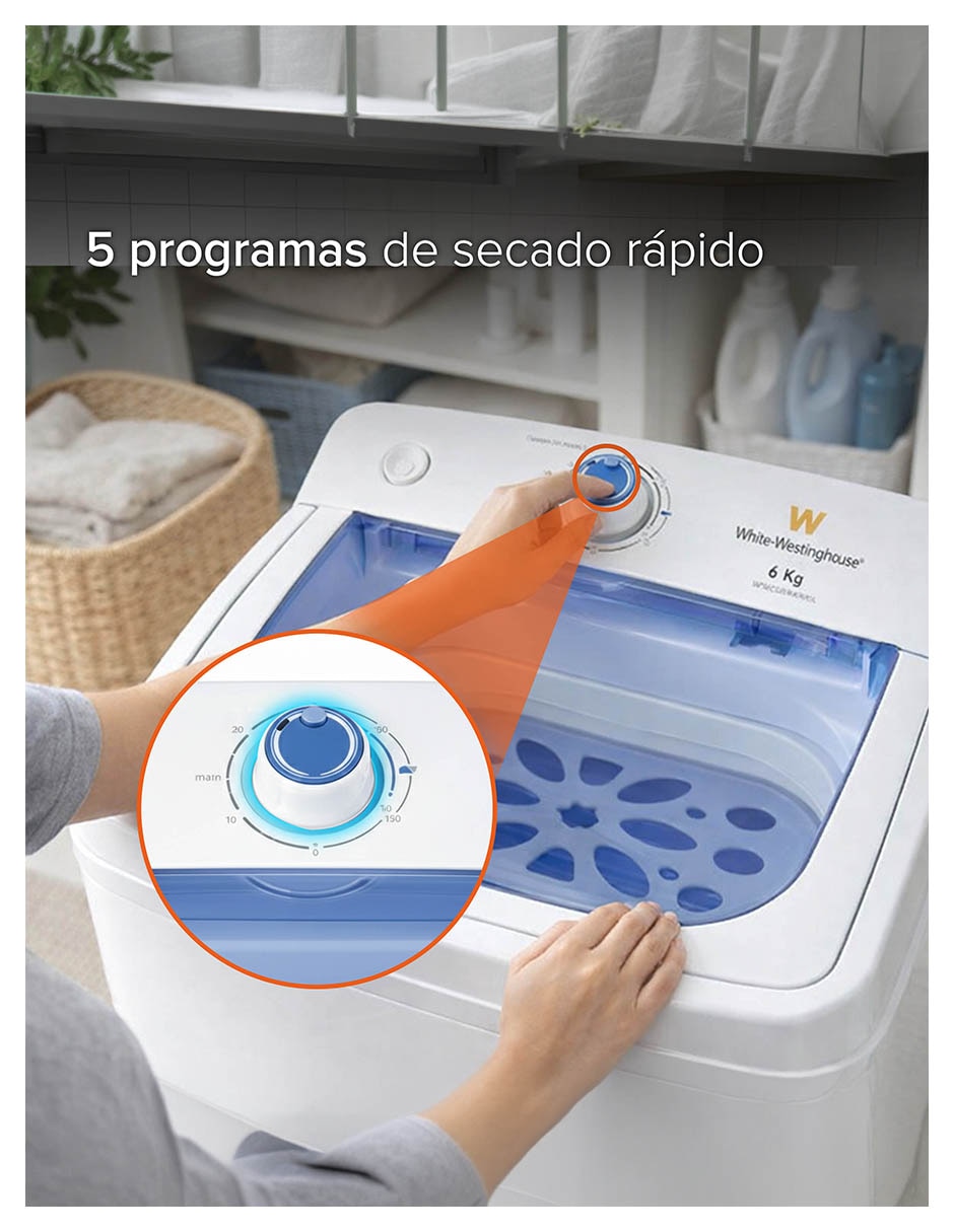 Secadora electrónica White Westinghouse de 6 kg con 5 ciclos WWCSD88SKB