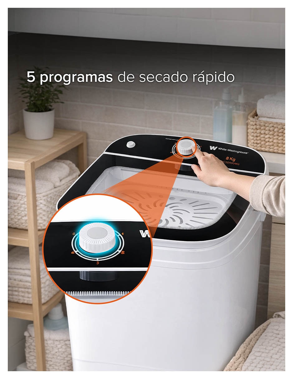 Secadora electrónica de 8 kg con 5 ciclos WWCSD1003MG 12