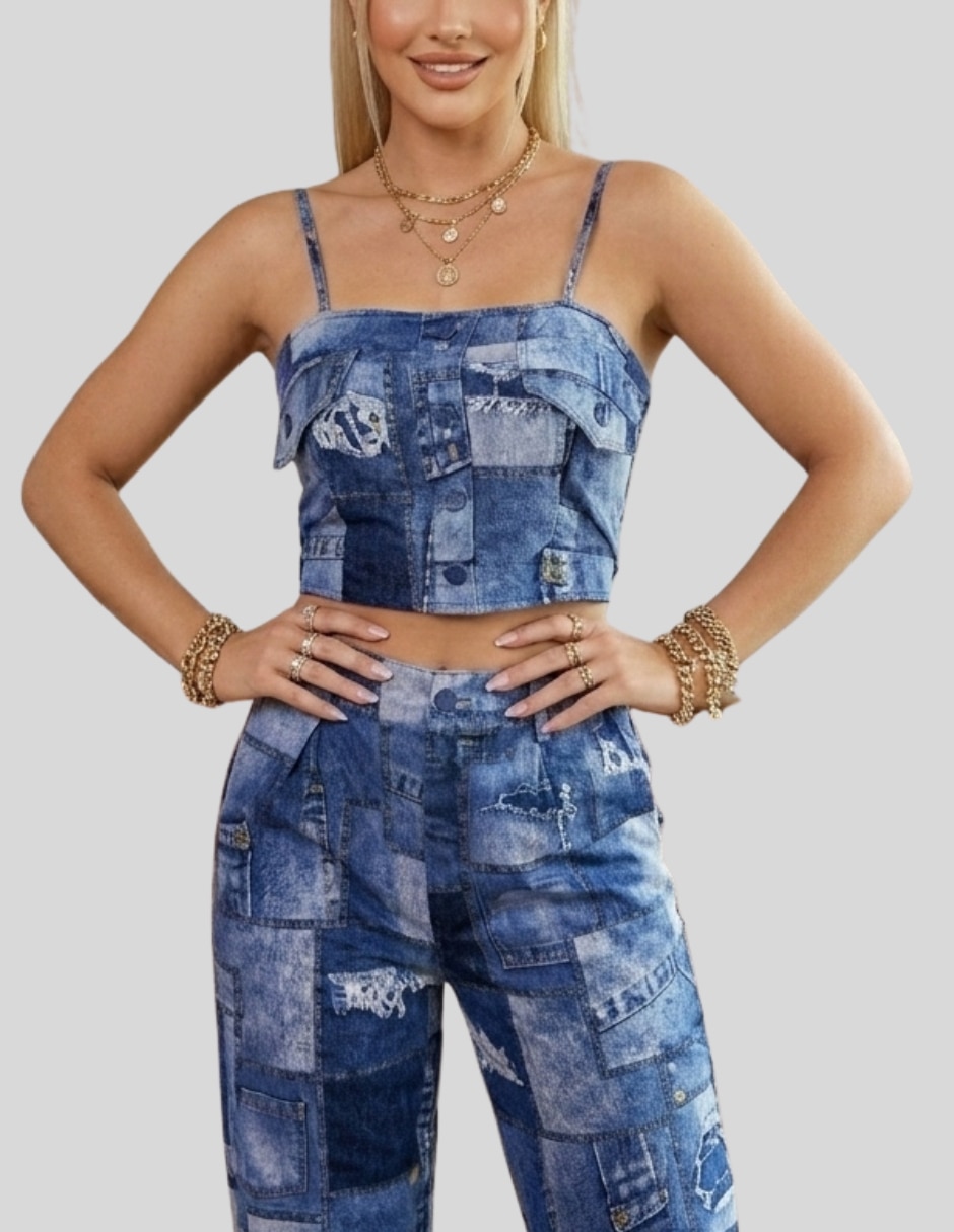 Casual conjunto de mujer 2 piezas top y pantalón para mujer 3