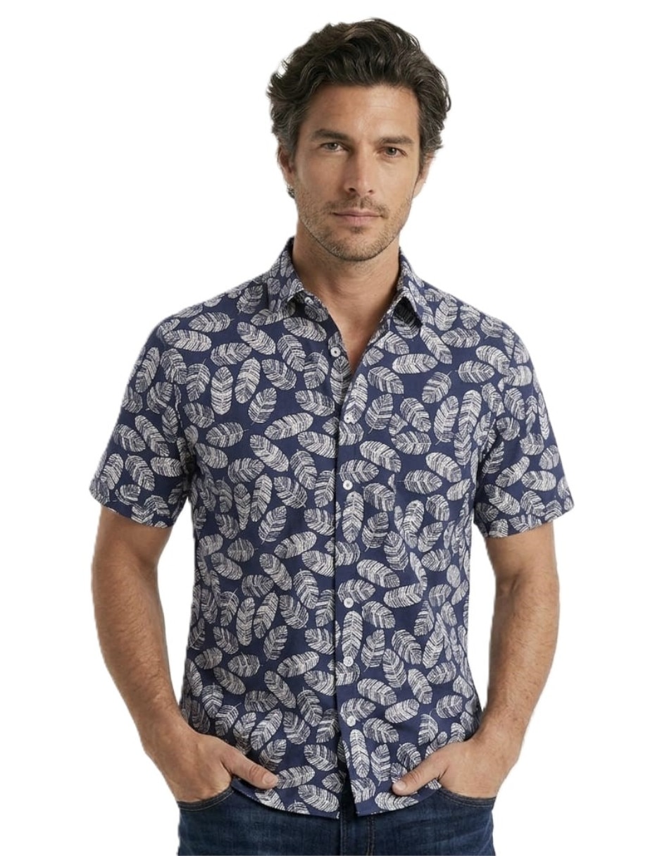 Camisa playa michel blanc de algodón manga corta para hombre