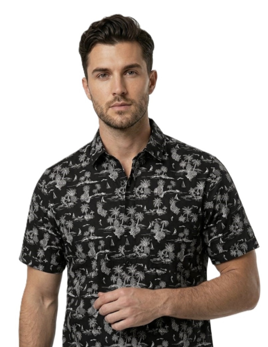 Camisa playa michel blanc de algodón manga corta para hombre