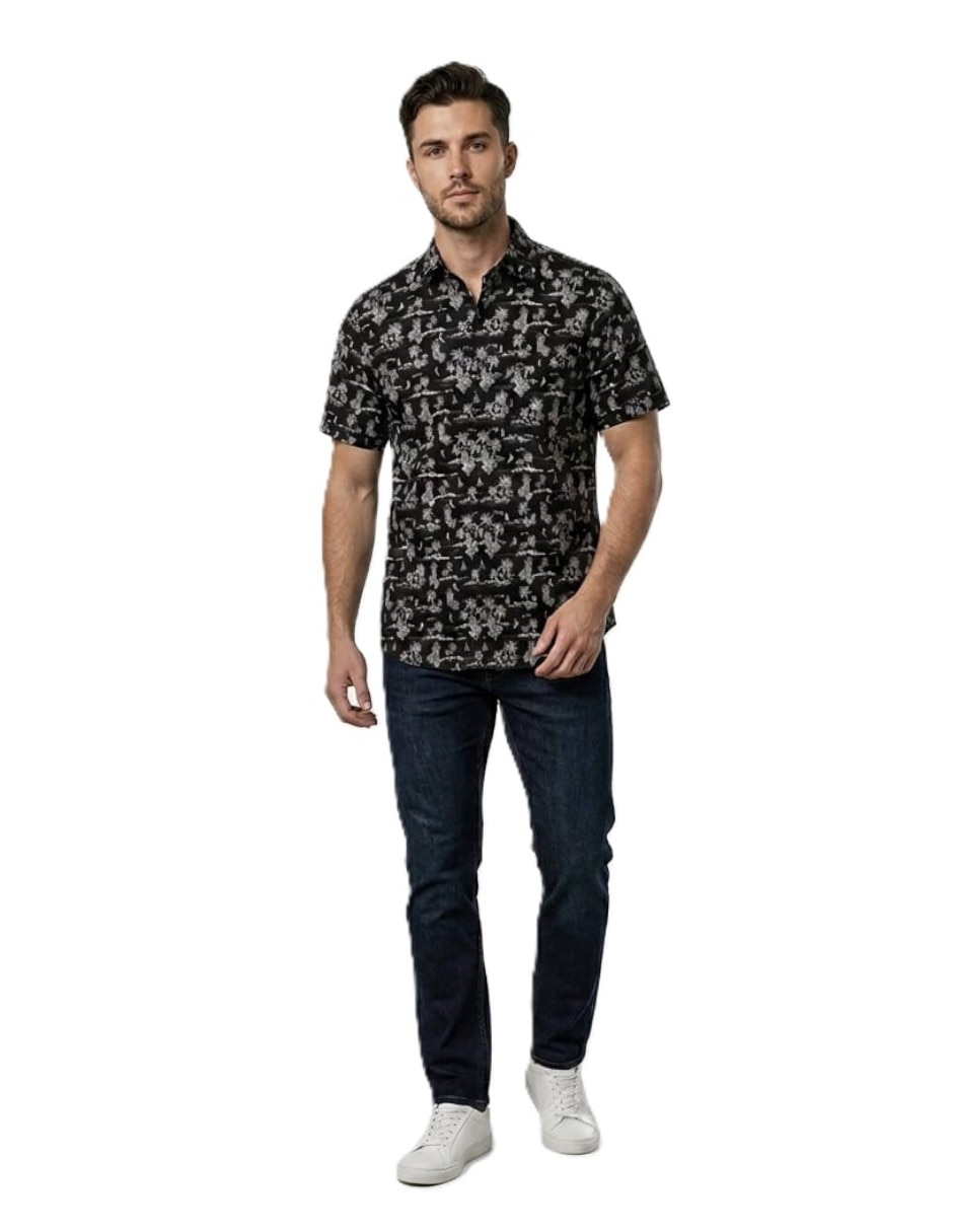 Camisa playa michel blanc de algodón manga corta para hombre