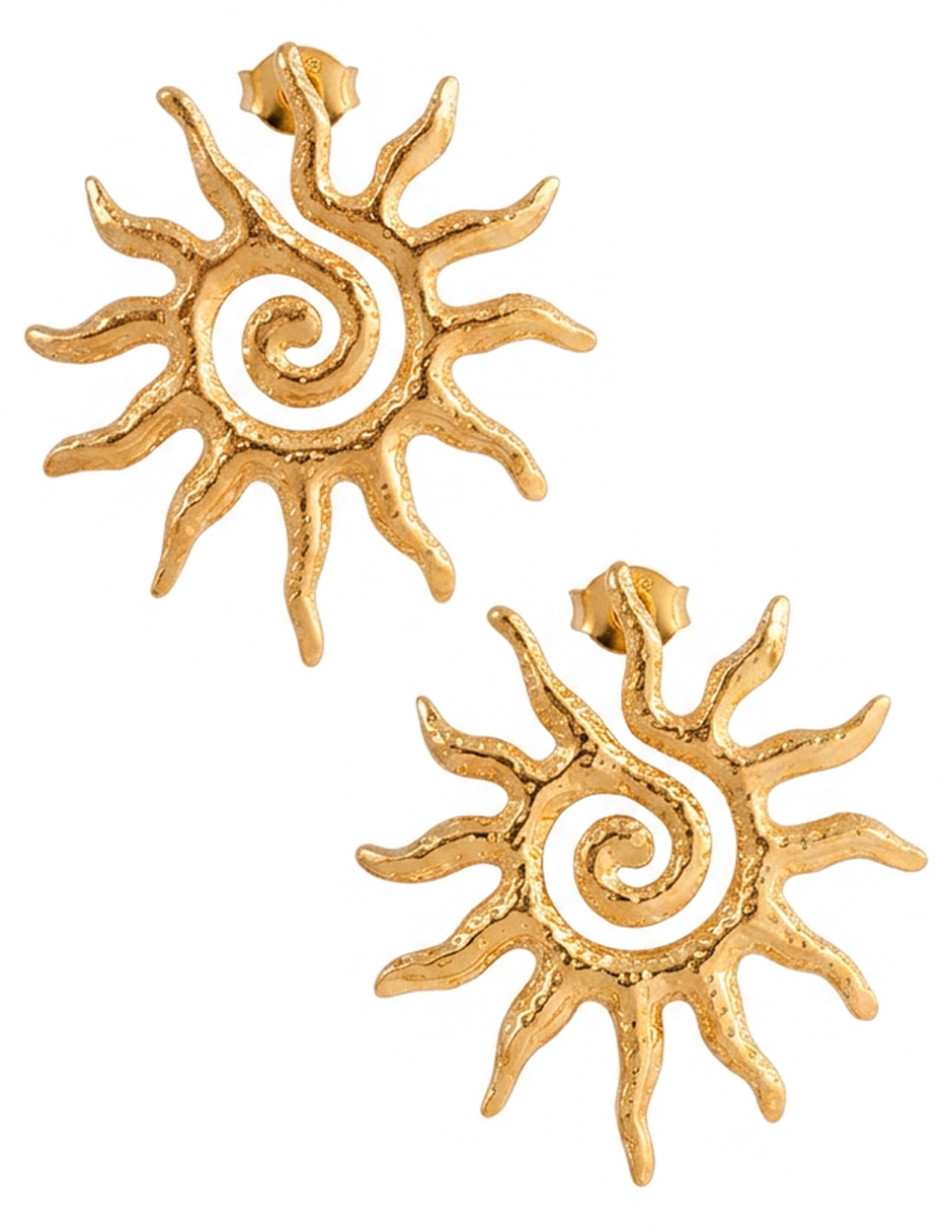 Corto de irregular aretes sol de acero inoxidable 14 k con acabado ba–o de oro