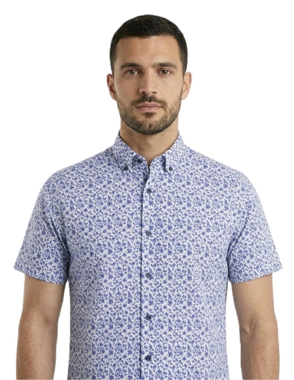 Camisa playa michel blanc de algodón manga corta para hombre