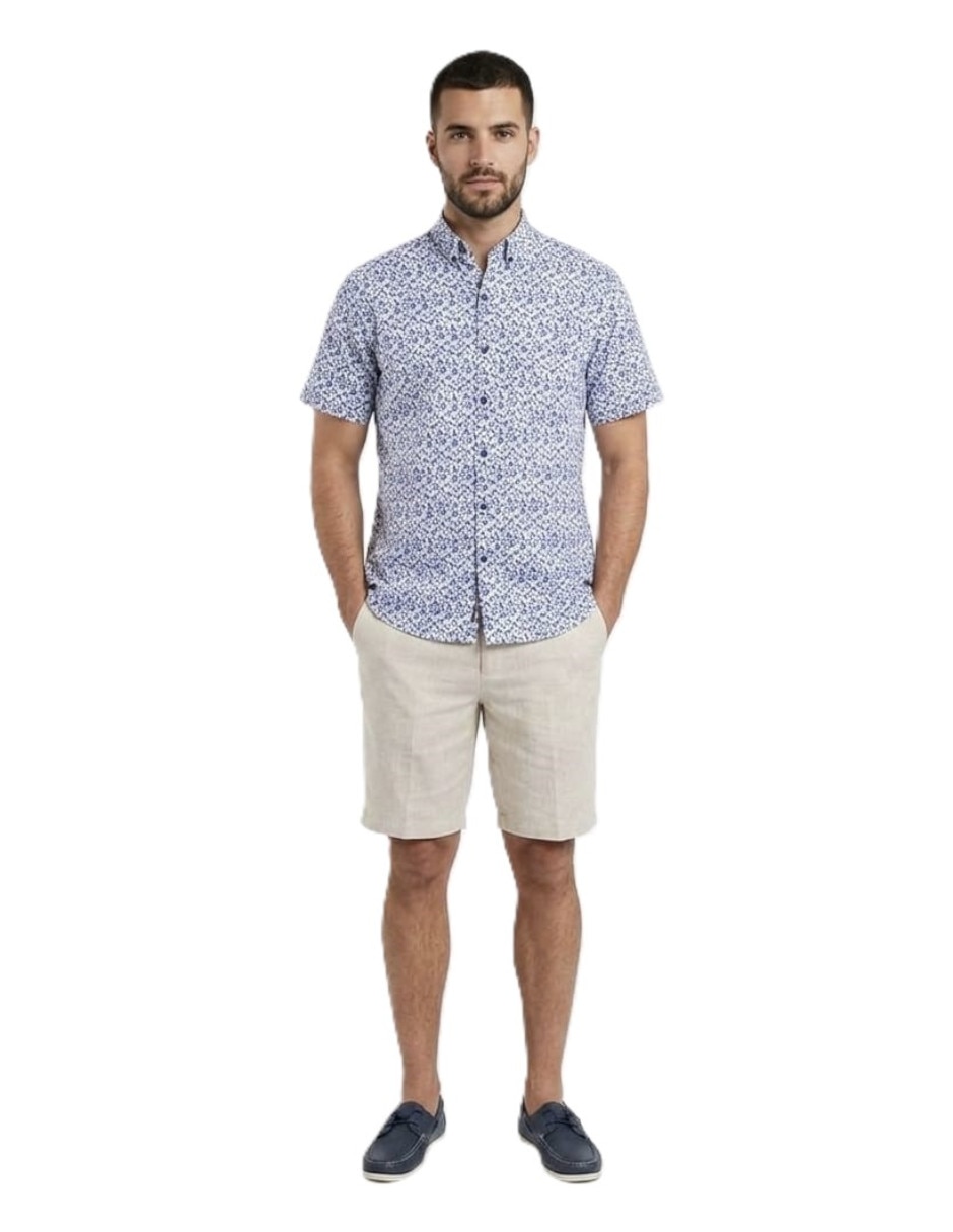 Camisa playa michel blanc de algodón manga corta para hombre