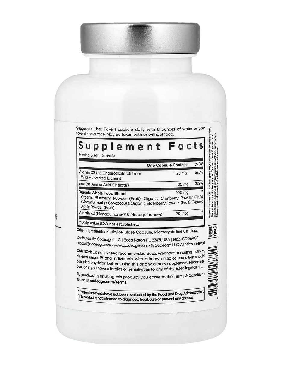 Amen vitamina d k2 y zinc 60 cápsulas codeage con vitamina d3 y k2  de