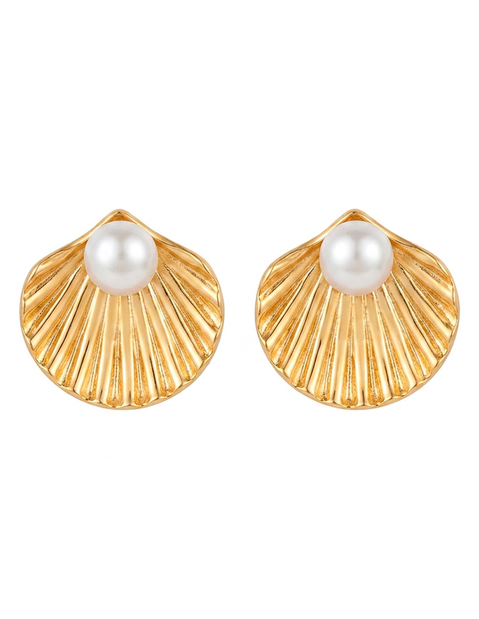 Corto de concha ana maria mexico aretes de perla de acero inoxidable 14 k con acabado baño de oro