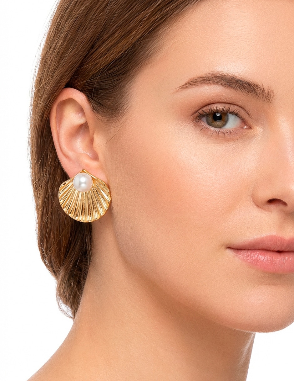 Corto de concha ana maria mexico aretes de perla de acero inoxidable 14 k con acabado baño de oro