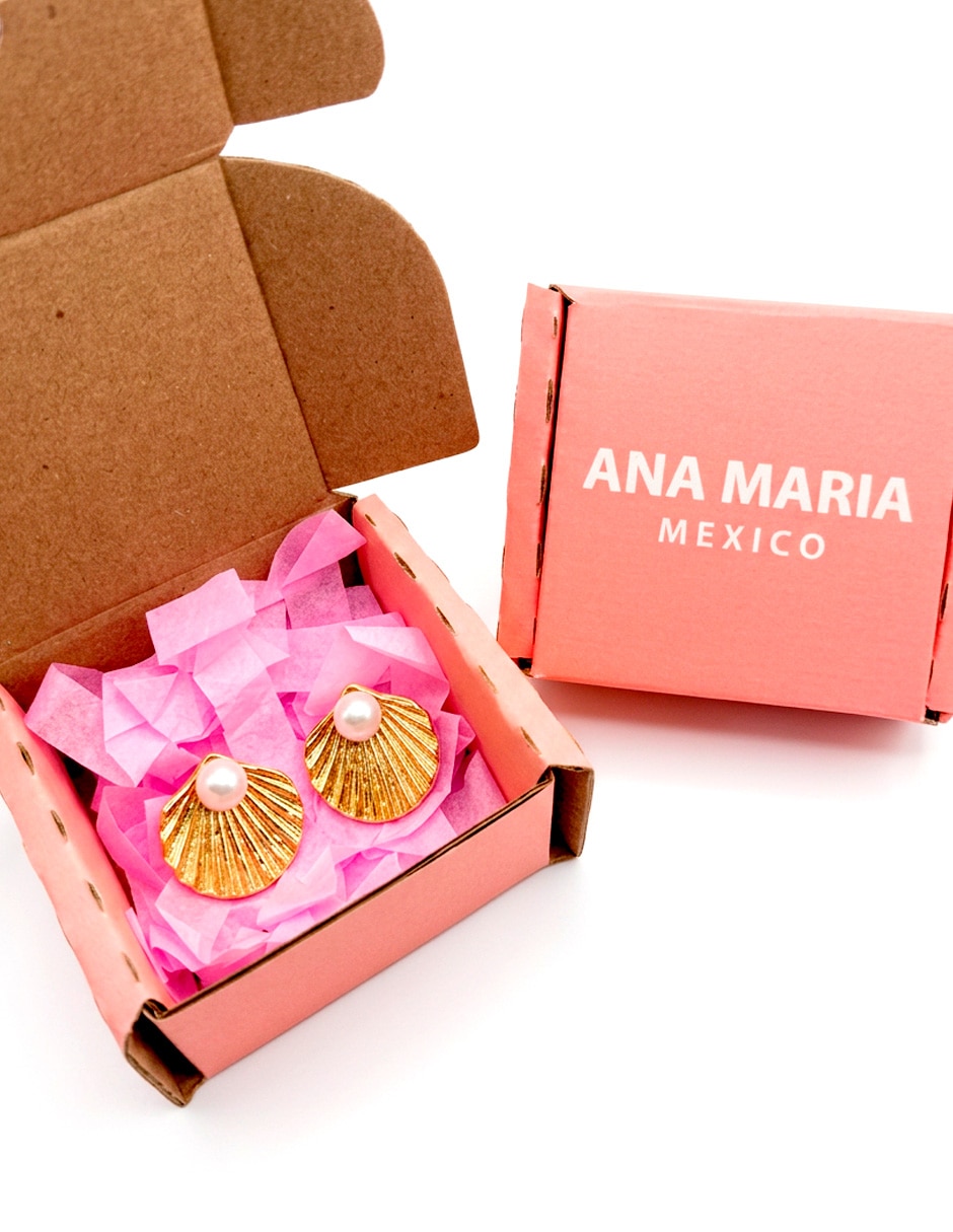 Corto de concha ana maria mexico aretes de perla de acero inoxidable 14 k con acabado baño de oro
