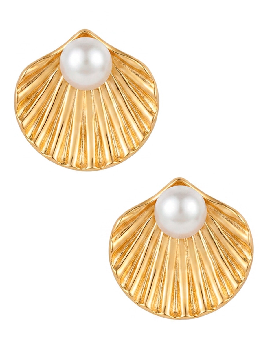 Corto de concha ana maria mexico aretes de perla de acero inoxidable 14 k con acabado baño de oro