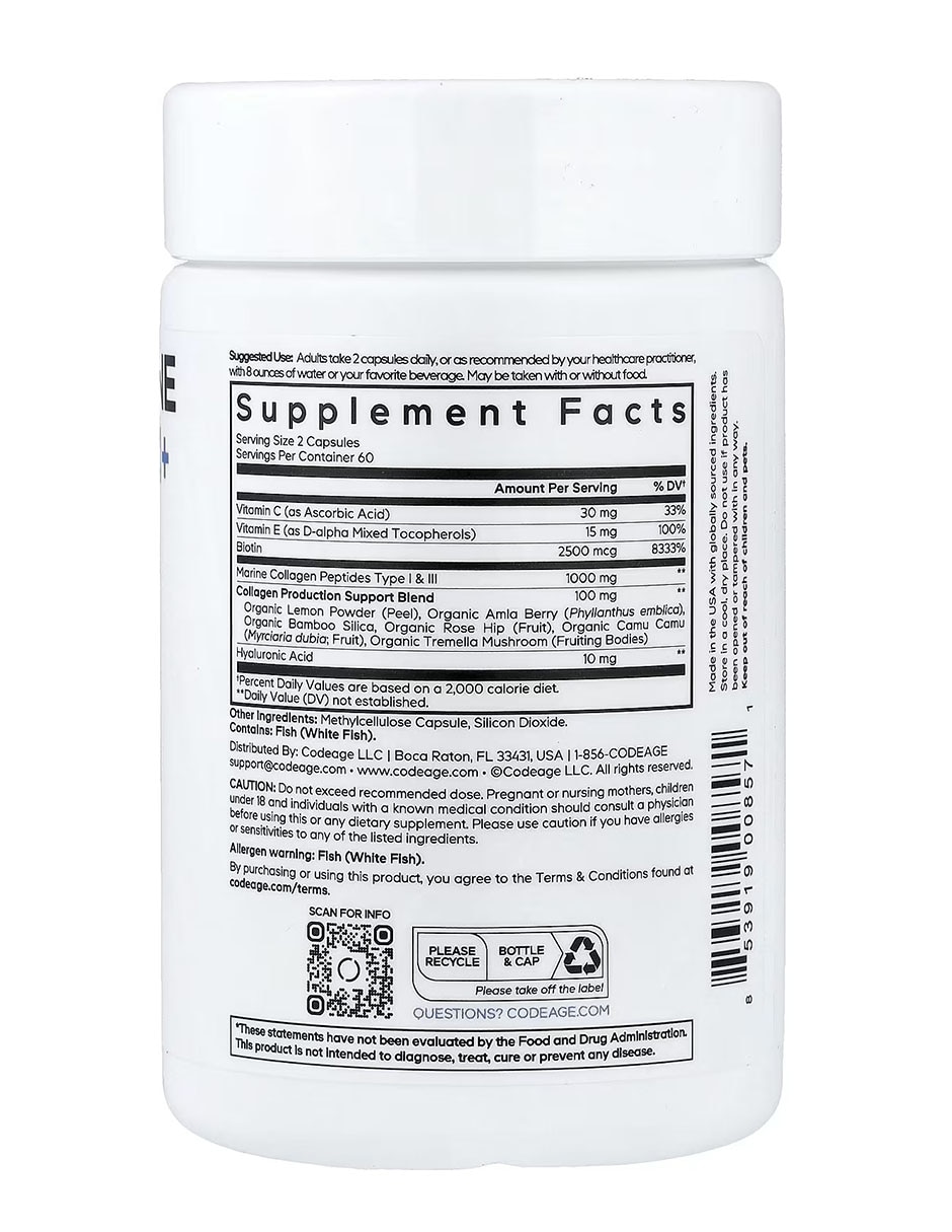 Biotina colágeno marino+ 120 cápsulas codeage con biotina de