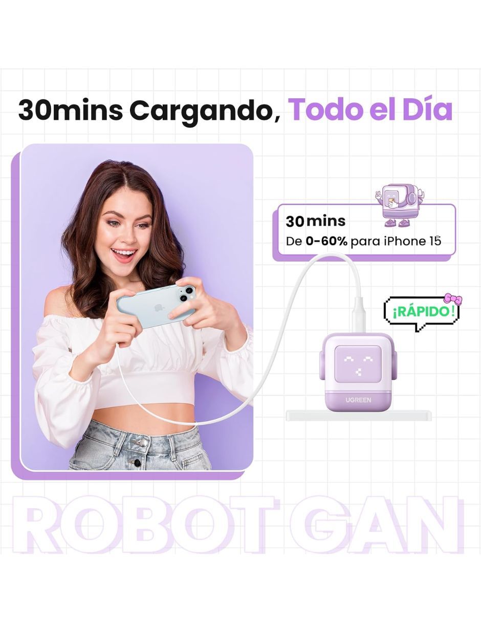 Cargador pared ugreen de 30 w usb tipo c cargador ugreen nexode 30w tipo c carga rápida ganrobot