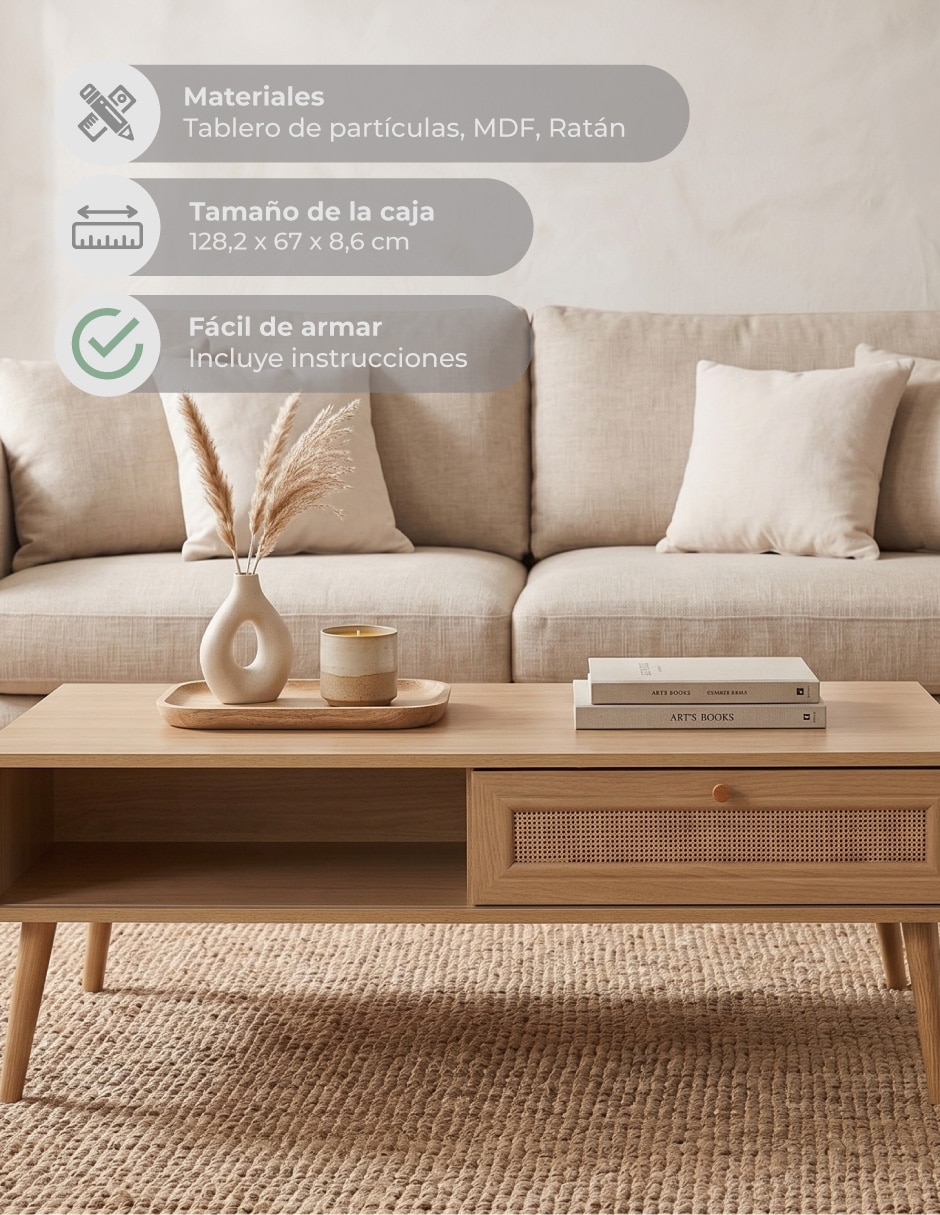 Mesa de centro línea Rattan Relan de MDF