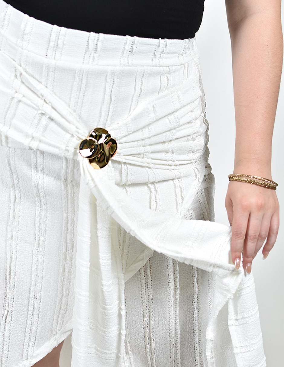 Falda midi roman fashion y elastano a la cintura alta