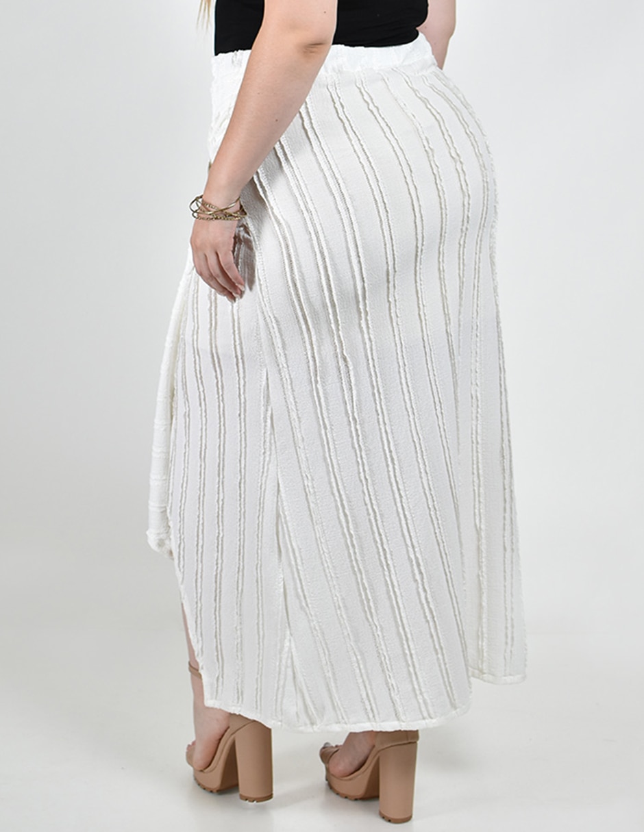 Falda midi roman fashion y elastano a la cintura alta