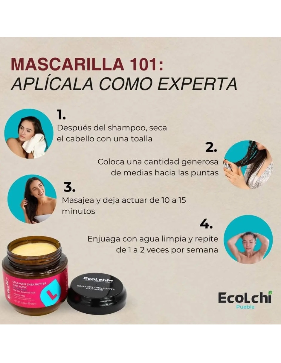 Mascarilla para cabello mascarilla cabello seco y da–ado ecolchi colágeno karité para antifrizz ecolchi 4