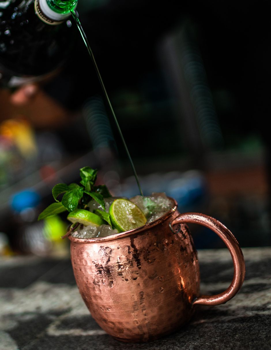 Vaso smile d'artesano utensilios de bar de cobre con 4 piezas piezas