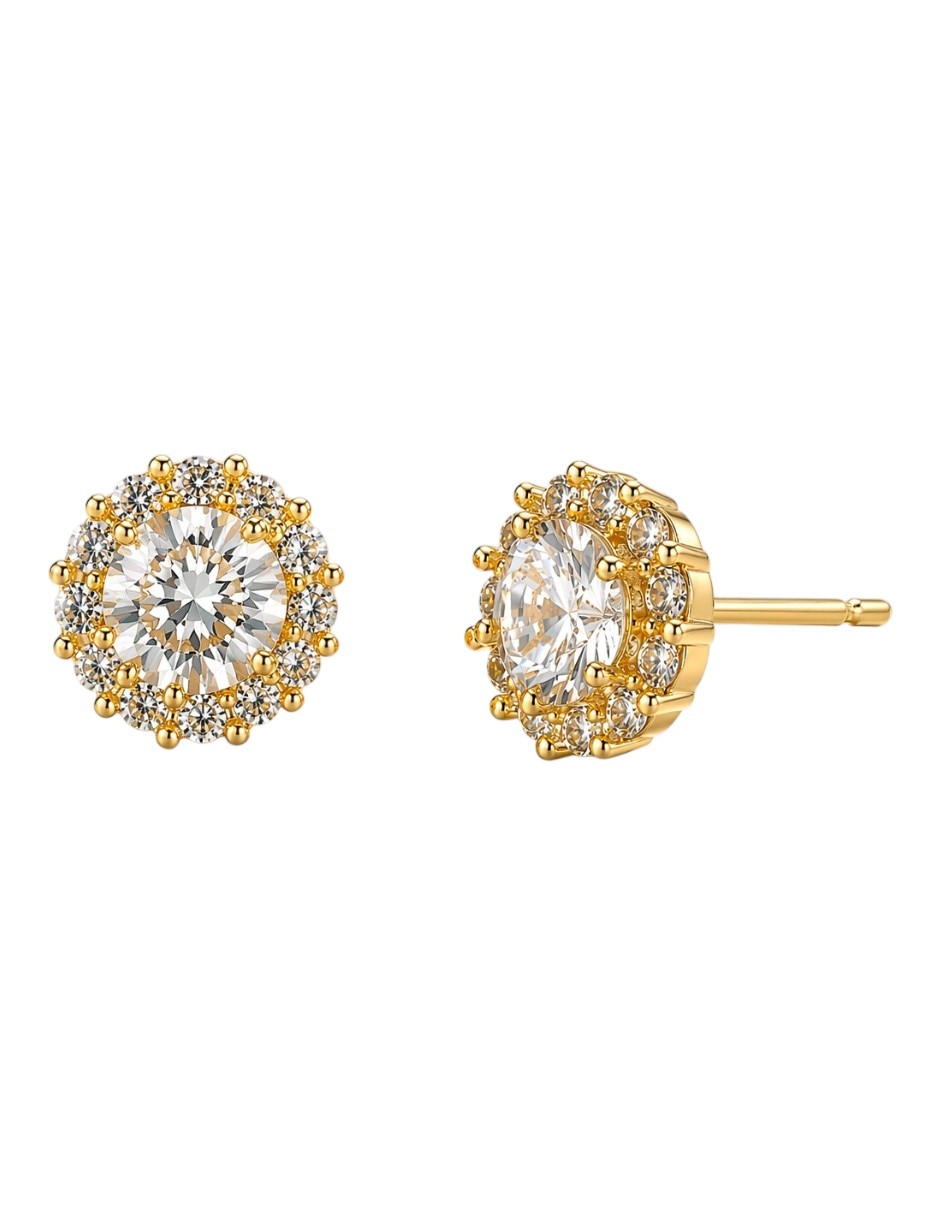 Broqueles de flor Velocity de oro laminado 18 K con acabado baño de oro zirconia