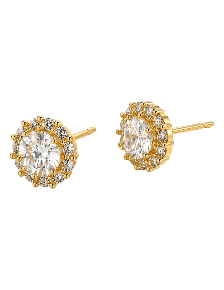 Broqueles de flor Velocity de oro laminado 18 K con acabado baño de oro zirconia
