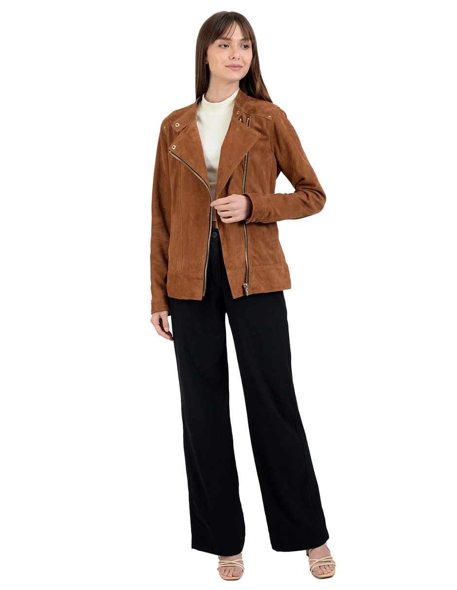 Chamarra casual ninewestimpermeable de piel para mujer
