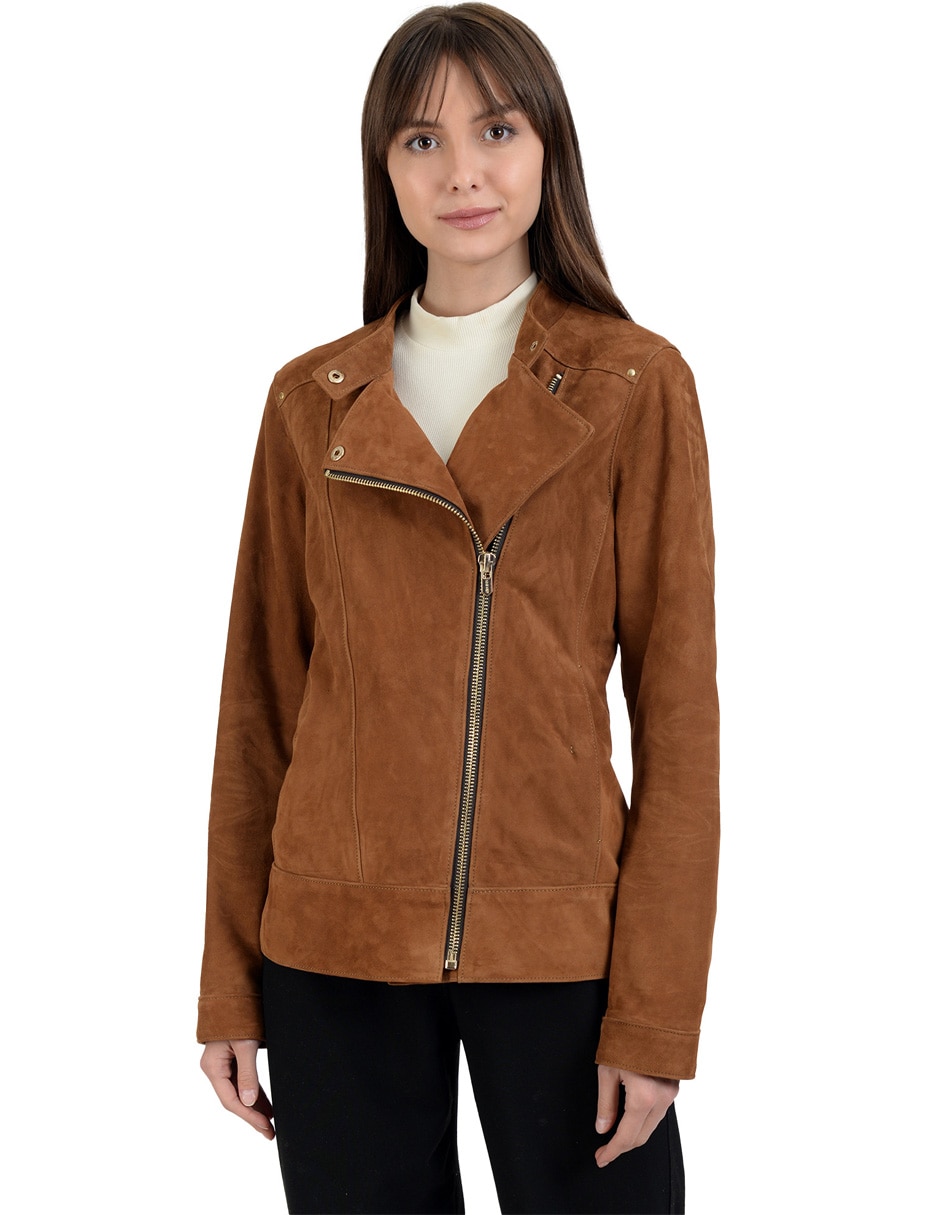 Chamarra casual ninewestimpermeable de piel para mujer