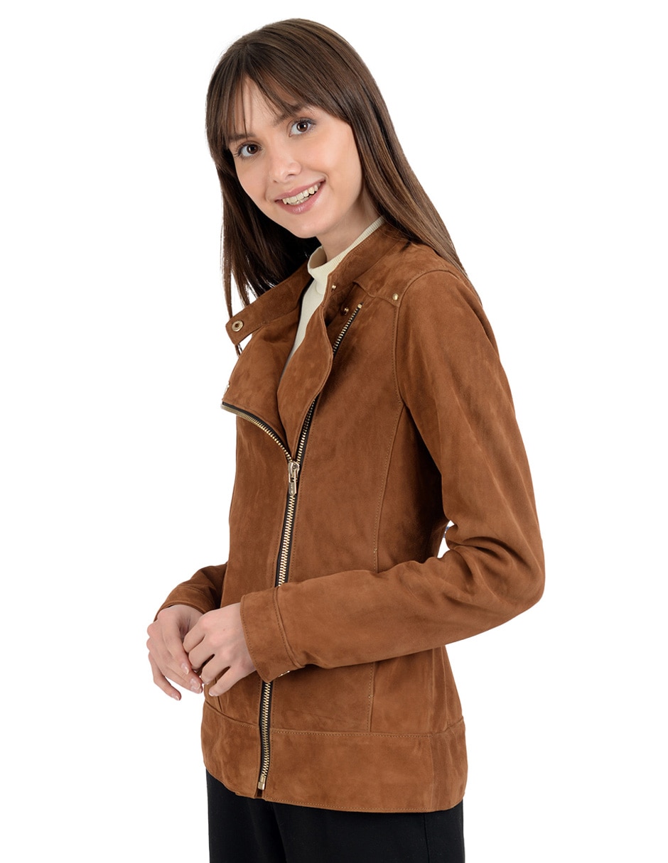 Chamarra casual ninewestimpermeable de piel para mujer