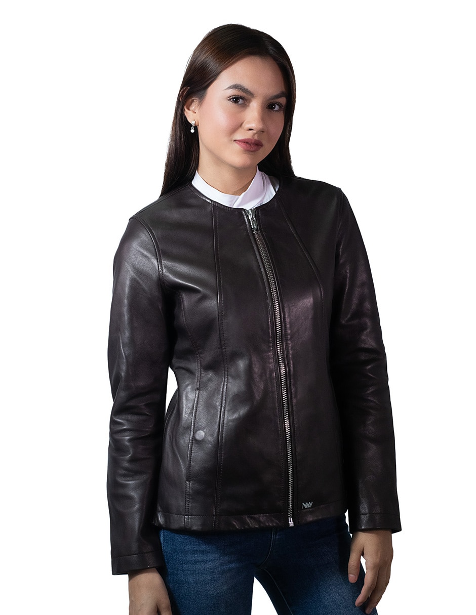 Chamarra casual ninewestimpermeable de piel para mujer